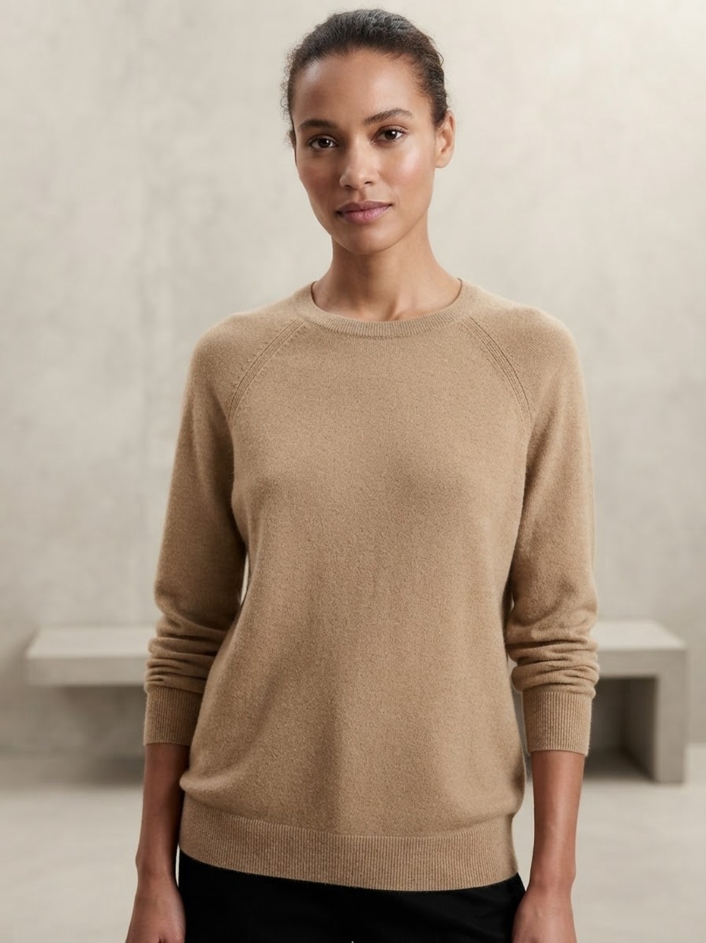 J. McLaughlin Oatmeal Quilted Sleeve Crewneck Sweater